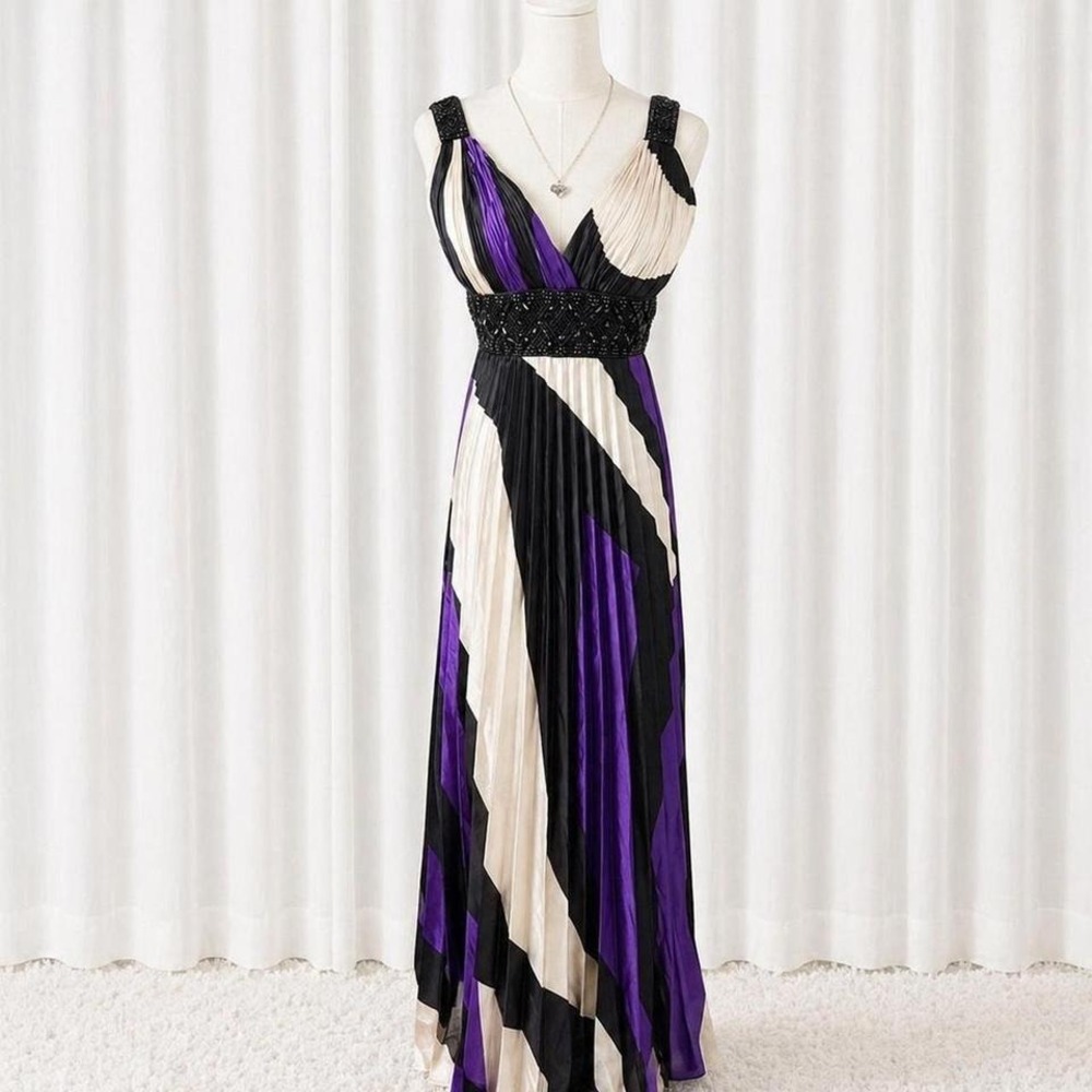 y2k purple black pleated maxi dress